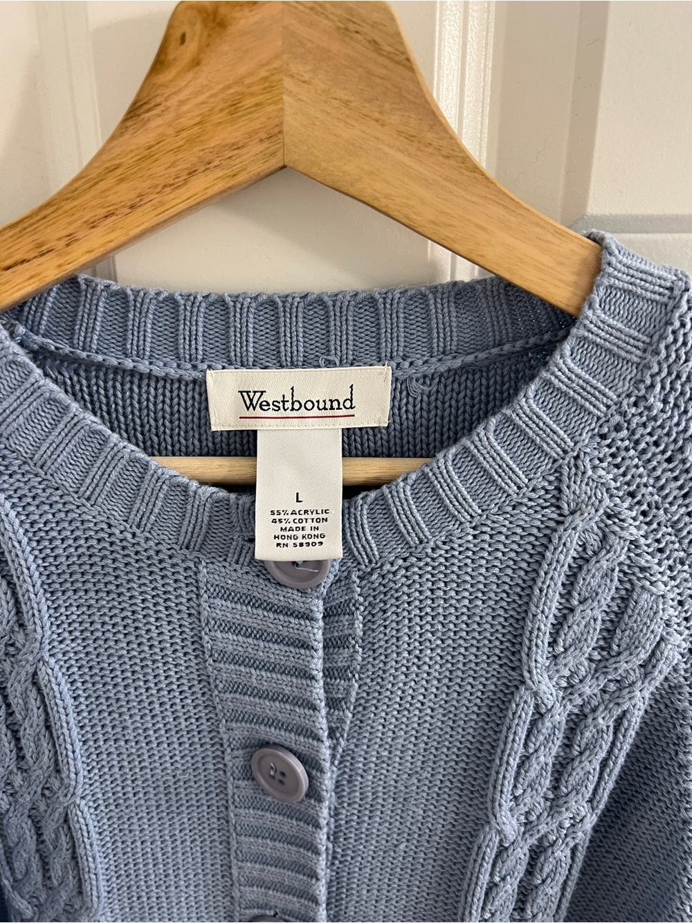 Westbound Slate Blue Cable Knit Button Down Cardigan- Large - Picture 3 of 10